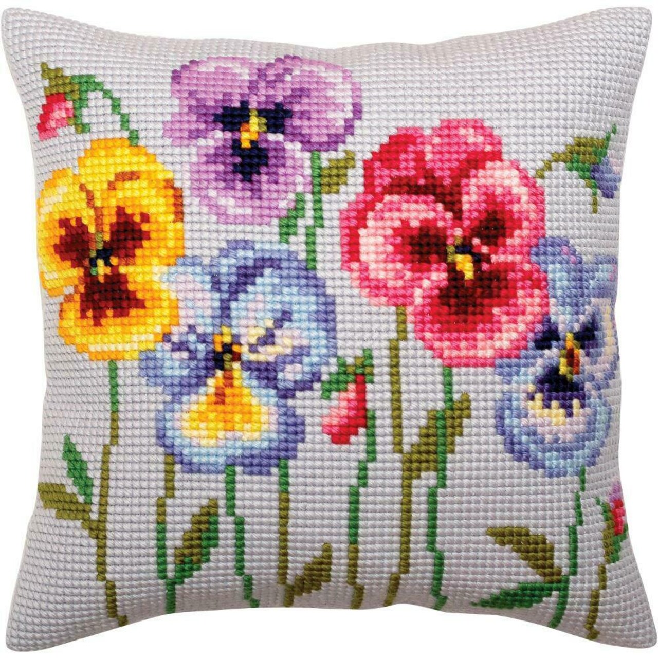 DIY Collection D'Art Pansies Flower Needlepoint 16" Cushion Pillow Top Kit